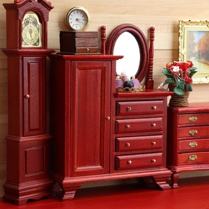 Armadio Guardaroba in Stile Europeo in Miniatura 1:12 per Casa delle Bambole, Scenografia in Micro Paesaggio, Ornamenti per Scenari di Gioco con Cibo, in Legno - Product Image 3