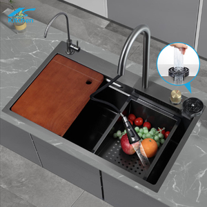 Handmade 304 Stainless Steel Above Mount Waterfall Faucet Farmhouse <strong>Kitchen</strong> Sink with Cup Washer Nano <strong>Step</strong> <strong>Kitchen</strong> Cup Washer - Product Image 1