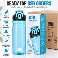 Bouteille d'eau de sport en Tritan avec logo personnalisé, 600 ml, 750 ml, couvercle à fermeture hermétique, sans BPA, transparente, bouteille de sport
