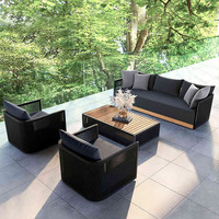 Ensemble de canapés d'extérieur en bois massif pour la région nordique, avec structure amovible en alliage d'aluminium et rotin tressé, mobilier de jardin et de terrasse