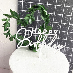 Décoration de gâteau en acrylique « Joyeux Anniversaire » avec motif cœur et vigne, couleurs vert, blanc, noir, or rose – Pour un anniversaire sucré et festif - Product Image 1