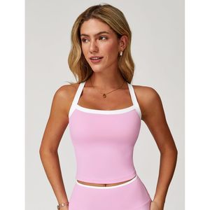 FOXA Womens Sports Bra <b>Crop</b> <b>Top</b> Square Neck Contrast Binding Breathable Yoga Workout Tank <b>Top</b> - Product Image 2