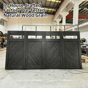 <span class=keywords><strong>Porte</strong></span> <span class=keywords><strong>de</strong></span> <span class=keywords><strong>garage</strong></span> moderne en bois massif, finition foncée, panneau à lattes diagonales, fenêtre isolée, <span class=keywords><strong>sectionnelle</strong></span>, motorisée, pour villa contemporaine - Product Image 1