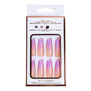 Uñas postizas de lujo de acrílico de alta calidad, estilo morado, 24 piezas, con punta francesa, para venta al por mayor, marca privada - Product Image 5