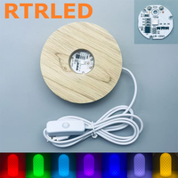 Base d'affichage LED en bois naturel, alimentée par USB, télécommande RGB, support de lampe rond pour chambre à coucher, sphère de cristal et art en verre