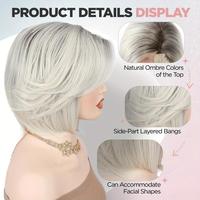 Perruque Bob Courte Blonde Dégradée de Haute Qualité avec Frange, Cheveux Raides, Fabriquée à la Machine, en Fibre Haute Température, pour un Look Changeant