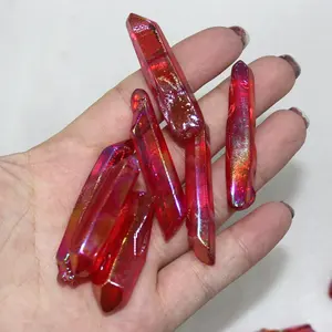 Groothandel Electroplated Rode Angel Aura Quartz Crystal Stone Wand Punt Zak