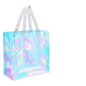 Precio competitivo, alta calidad, tamaño personalizado, bolsa holográfica transparente para el trabajo, compras deportivas, bolsa de regalo de agradecimiento