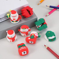 Taille-crayon en PVC souple pour enfants, forme mini mignonne en époxy, marque YJ, Noël, nouveau, Père Noël, chaussette, chapeau, arbre, boîte cadeau