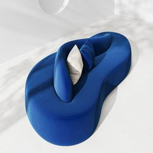 Curved Double-Sided <b>Sofa</b> Blue Velvet High-Density Foam Hotel <b>Sofa</b> For <b>Small</b> Apartment Reception Area - Product Image 2
