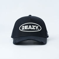 Gorra de lujo de 5 paneles estilo streetwear oscuro, negra, con efecto desgastado vintage, logotipo bordado 3D personalizado y visera con efecto destruido, estilo Hip Hop
