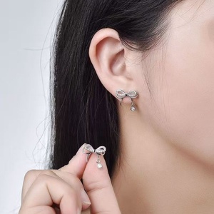 Bán Bộ Trang Sức Bạc 925 Chất Lượng Cao Bộ Trang Sức Bạc 925 Đính Đá Zirconia Sáng Bóng Thắt Nơ Vòng Cổ Cho Nữ Đơn Giản Và Đa Năng Trang Sức - Product Image 2
