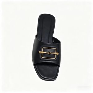 Summer PU One Strap Flat Sandals for Women with Round Toe Design Stylish Decorative Buckle <strong>Comfy</strong> Casual Beach <strong>Slides</strong> - Product Image 4