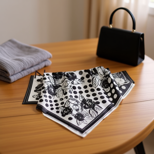 Foulard Quadrato Piccolo a Pois con Rose 70x70cm, Accessorio Moda per Donna - Product Image 2