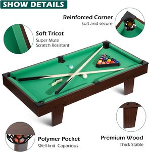 36" Mini Portable <strong>Pool</strong> <strong>Table</strong> Small <strong>Tabletop</strong> Billiard Set Leather Wood Legs Chalk Brush Triangle REAHOISY Family Game Accessories - Product Image 3