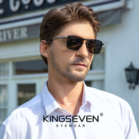 KINGSEVEN Lunettes de soleil rectangulaires vintage de luxe pour hommes, alliage bleu, carrées, polarisation UV400, verres de lunettes de conduite, mode 7601