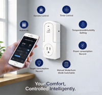 Enchufe Inteligente WiFi con Sensor de Temperatura, Control Remoto y Temporizador, Enchufe de Calefacción para el Hogar, Alta Calidad, Mejor Precio