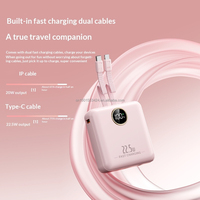 Mini Power Bank 20000mAh avec 2 câbles de charge intégrés, charge rapide PD22.5W, écran LED, chargeur portable durable pour les voyages