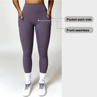 Leggings de gymnastique sans couture avec poches pour femmes pantalon de yoga taille haute avec dos en V doux et froissé