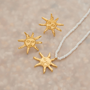 Pendientes colgantes con forma de sol para mujer, joyería de diseño geométrico de acero inoxidable dorado, accesorios de moda - Product Image 4