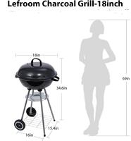 Barbecue à charbon de bois en acier de 18 pouces pour l'extérieur, avec deux roues, bac à cendres amovible et télécommande
