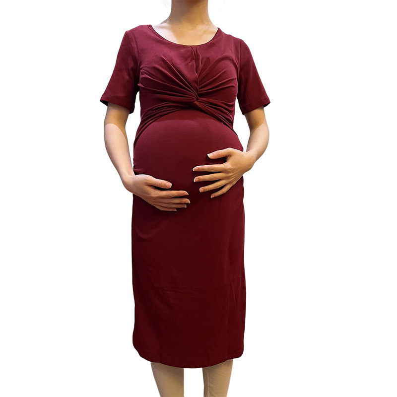 Striped Knitted Slim Fitting Maternity Dress