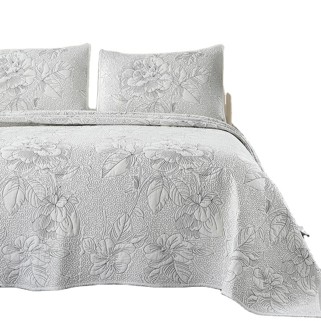 100% Cotton American Style Bedding Set Handmade Embroidered Flower Pattern Coverlet Quilted Curtain