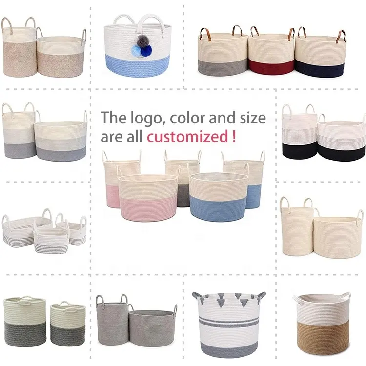 100% handmade Eco Extra Large Cotton Rope Laundry Basket Woven Rope Laundry Clothes Hamper With Handle For Storage Clothes Toys