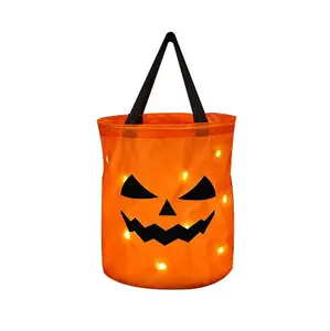 Fábrica Halloween LED abóbora tote fantasma dobrável multiúso reutilizável Halloween Basket
