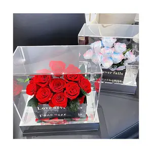 Ammy bunga mawar yang diawetkan dalam kotak hadiah akrilik mawar taman romantis hadiah Hari Valentine hadiah acara dekorasi untuk wanita