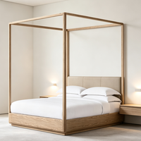 TrustHome Modernes Schlafzimmer Deluxe-Möbel King Queen Size Lederkopfteil Natürliches Holz Vierpfosten-Himmelbett