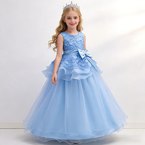 Robe de demoiselle d'honneur rose, robe de bal, col rond, jupe tutu pour enfants, pour fête de mariage, spectacle - Product Image 4