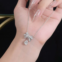 Collana con Pendente in Platino Pt950 con Diamante Coltivato in Laboratorio per Donne, Cristallo a Goccia, Farfalla, Fiocco, Catene alla Moda, Gioielli Raffinati