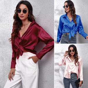Camicetta Casual a Maniche Lunghe in Seta, Top Elegante da Ufficio per <span class=keywords><strong>Donna</strong></span>, Abbigliamento Primaverile ed Estivo Versatile, Camicia in Raso - Product Image 2