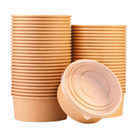 Vente en gros Récipient à salade en papier kraft biodégradable écologique jetable avec couvercle gaufré bols et assiettes à emporter