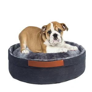 New Design Jean Fabric Waterproof Round Pet Beds For Dogs Cheap Small Dog Beds