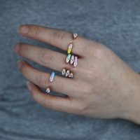 Bague ajustable ouverte pour femme, plaquée or, avec double goutte d'eau colorée et pierre précieuse blanche, émail néon, 5 couleurs, oxyde de zirconium