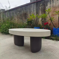 Table basse ovale avec plateau et 2 pieds, table à thé moderne, table en béton pour salon, solide et durable