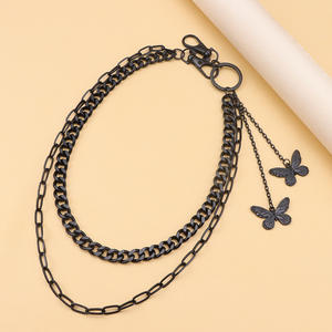Colgante de mariposa negra, cadena de cintura de metal de doble capa para uso diario, accesorio de moda unisex - Product Image 3