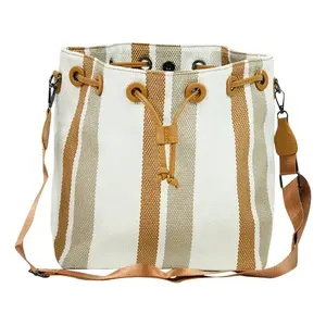 Bolso de hombro tipo bandolera de viaje de poliéster Beige con rayas Vintage para mujer, correa ajustable, moda de verano e invierno, Andrea - Product Image 5