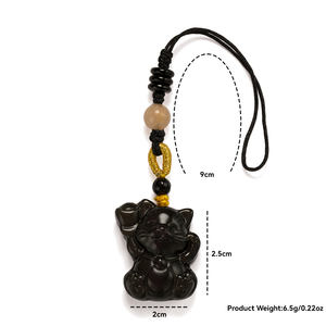 Llavero con <span class=keywords><strong>Colgante</strong></span> de Gato de Obsidiana Negra Natural, Cristal Curativo, Gema, <span class=keywords><strong>Lingote</strong></span> de <span class=keywords><strong>Oro</strong></span>, <span class=keywords><strong>Colgante</strong></span> para Teléfono Móvil, Gato de la Suerte - Product Image 3