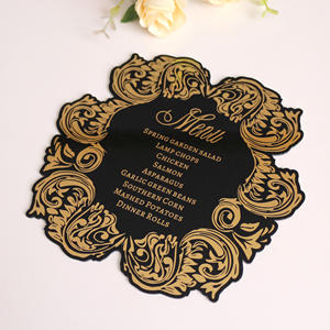 Carte de menu en acrylique noir au design créatif avec motif floral et impression personnalisée, cartes d'invitation personnalisées, cartes de table - Product Image 1