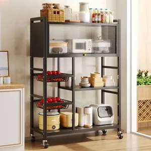Scaffale Mobile in Metallo a 2 Cestelli da 80 cm con Ruote, Organizzatore per Frutta e Verdura, Espositore da Terra per Cucina - Product Image 1