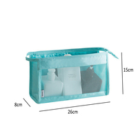Vente en gros de trousse de toilette de voyage grande capacité en polyester, trousse de toilette en maille triangulaire avec fermeture à glissière à la mode