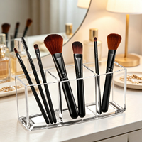 Support de Rangement de Bureau en Acrylique Transparent à 3 Compartiments pour Pinceaux de Maquillage, Organisateur Polyvalent pour Cosmétiques, Stylos et Brosses à Dents - Vente en Gros Usine
