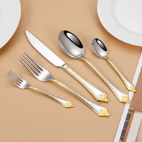 Ensemble de couverts modernes minimalistes en acier inoxydable 304, couteaux, fourchettes, cuillères, bords créatifs en relief, plaqué or, finition miroir
