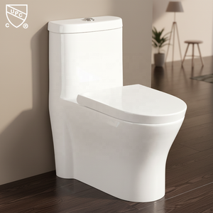 Inodoro de Cerámica Moderno de Una Pieza, Alargado, con Doble Descarga, Sifón en S, Cierre Suave, Blanco - Product Image 1