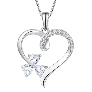 Ciondolo cuori a forma di cuore di san valentino colore personalizzato CZ stone Setting Cz ciondolo regalo in argento Sterling 925 per donne ragazze alla moda