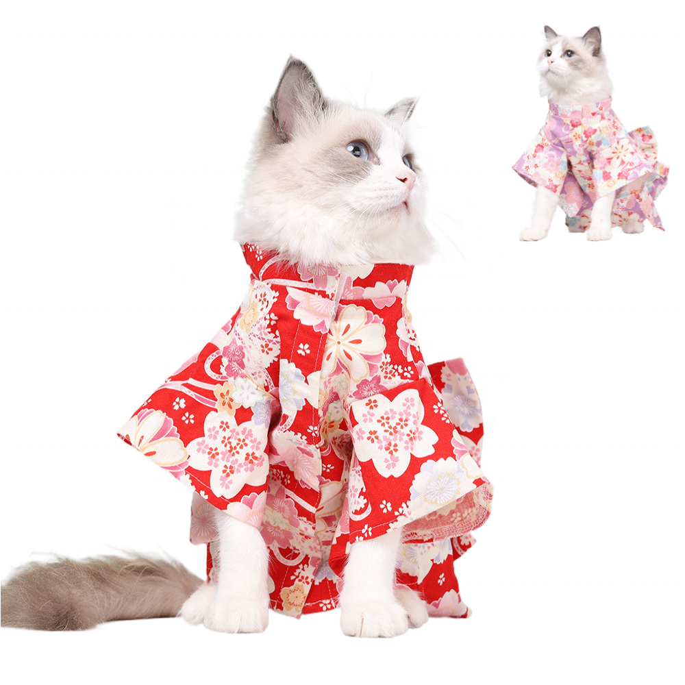 Creation Core Brokat-Pet-Kimono Für Hunde/Katzen – Japanischer Stil, Mit Blumen-Schleife, Pink, Größe S