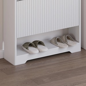 Organisateur de chaussures fin en bois blanc à rainures, étagères réglables, porte-chaussures avec 2 tiroirs rabattables, rangement ouvert pour entrée, couloir - Product Image 5